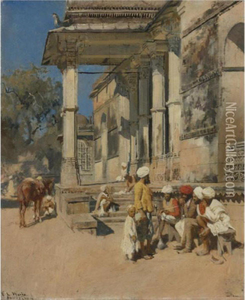 Portico Of A Mosque, Ahmedabad Oil Painting - Edwin Lord Weeks