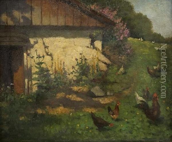 By The Henhouse Oil Painting - Otto Sinding