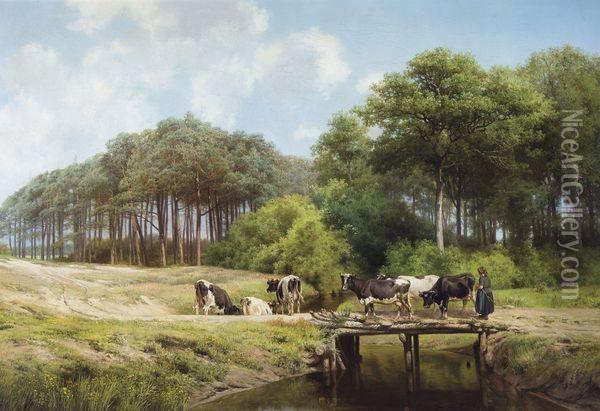 Vachere Et Troupeau Oil Painting - Louis Derickx