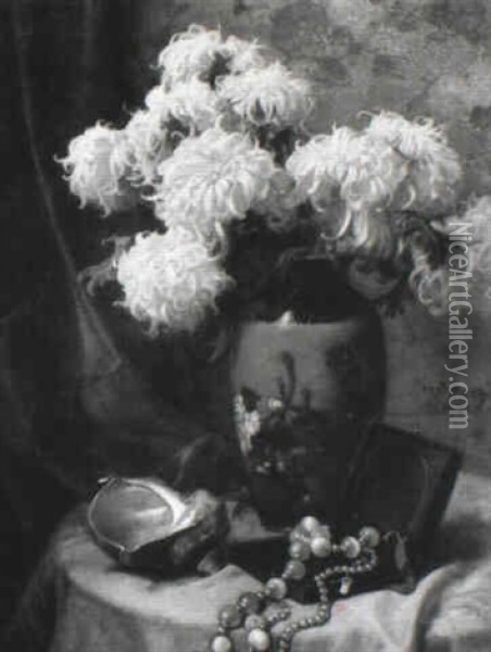 Stilleben Mit Chrysanthemen In Einer Vase Oil Painting - Wilhelm Menzler