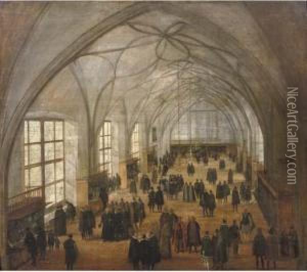 The Vladislav Hall At The Castle In Prague Oil Painting - Hendrik Van Steenwyck I