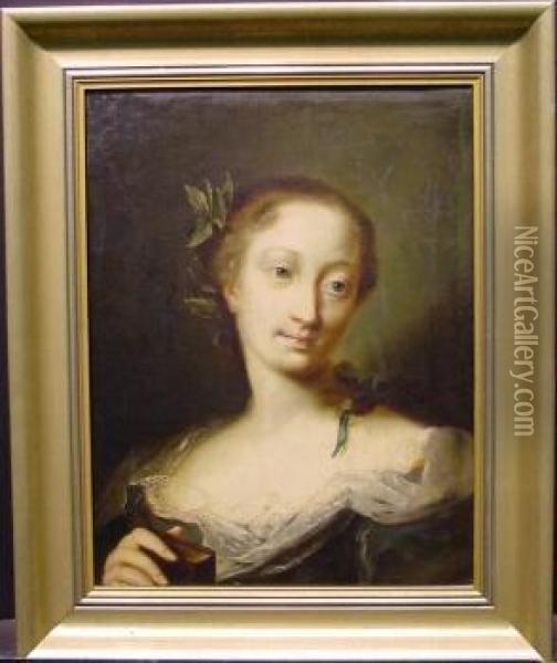 Portrait Of A Woman Holding A Book Oil Painting - Christian Seybold