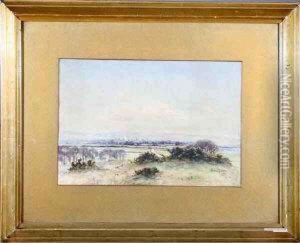 A Panoramic Landscape With A View Across A River Towards A Distant City Oil Painting - R. Hamilton Chapman