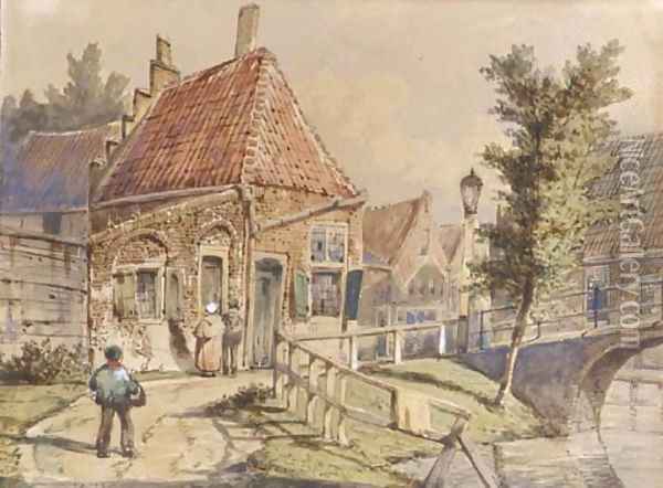 A view in a Dutch village Oil Painting - Willem Koekkoek