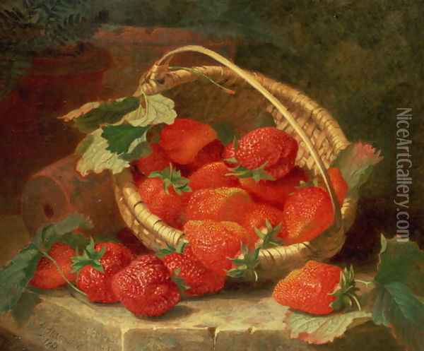 A Basket of Strawberries on a stone ledge, 1888 Oil Painting - Eloise Harriet Stannard