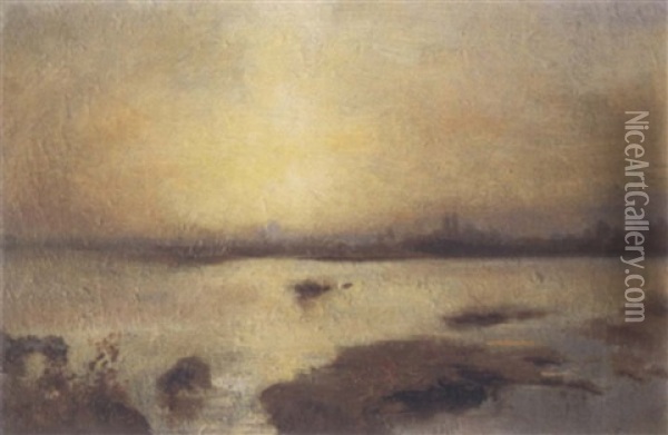 Sunset, Looking From St. Helen's Island To Montreal Oil Painting - Maurice Galbraith Cullen