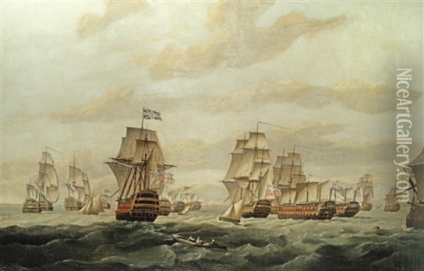 Admiral Lord Howe's Fleet Returning To Spithead With The French Prizes Taken At The 'glorious First Of June', 1794 Oil Painting - Thomas Luny