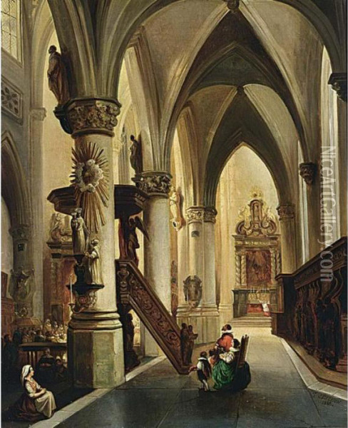 A Church Interior Oil Painting - Jules Victor Genisson