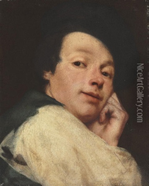 Portrait Of A Man (giovanni Battista Piazzetta?) Oil Painting - Giovanni Battista Piazzetta