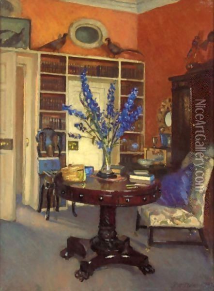 Orange And Blue, The Library At Ardilea Oil Painting - Patrick William Adam