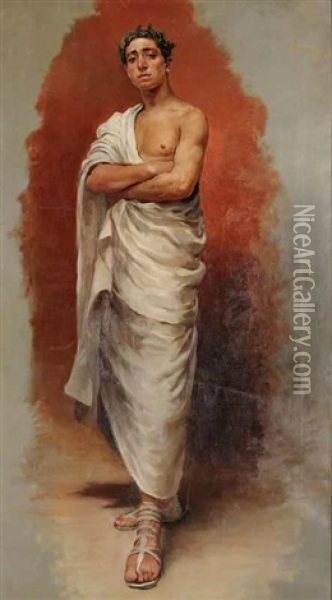 A Portrait Of A Man In A Roman Toga Oil Painting - Vaclav Brozik