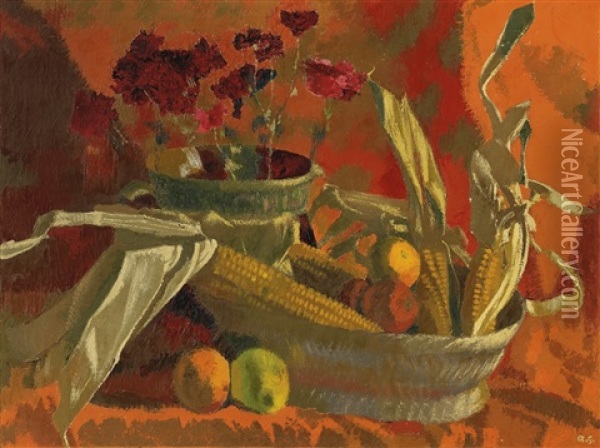 Maiskolben Und Orangen Ii Oil Painting - Augusto Giacometti