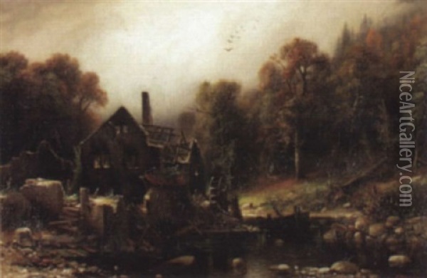 Die Verlassene Wassermuhle Oil Painting - Friedrich Wilhelm Mueller