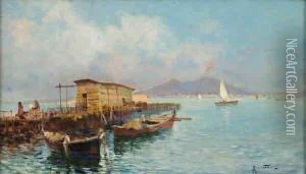 Viale Lungo La Costa Con Viandanti Oil Painting - Oscar Ricciardi