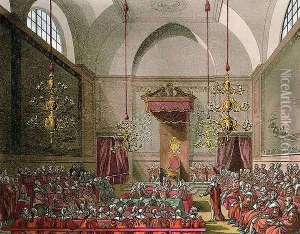 House of Lords from Ackermanns Microcosm of London Oil Painting - T. Rowlandson & A.C. Pugin