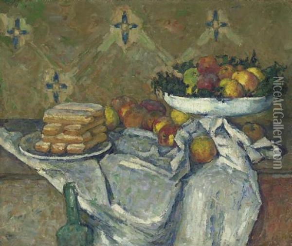 Compotier Et Assiette De Biscuits Oil Painting - Paul Cezanne
