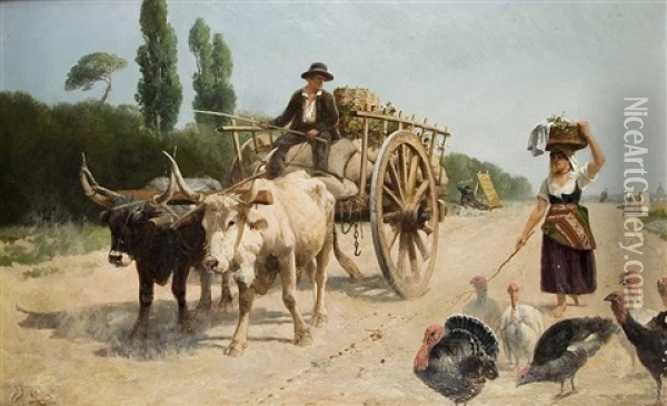 Bulls And Cart Oil Painting - Richard Beavis
