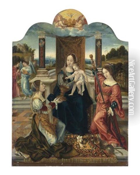 The Virgin And Child With The Virtues Of Temperance And Justice, And Angels Oil Painting - Bernaert (Barend) van Orley