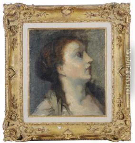 Study Of A Woman's Head In Profile Oil Painting - Thomas Couture