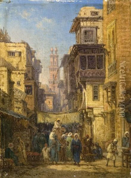 Belebte Strasse In Kairo Oil Painting - Bernard Fiedler