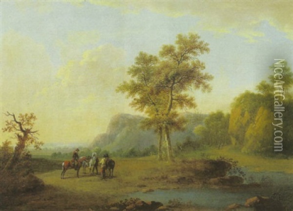 Drei Reiter Bei Der Rast An Einem Wasser Oil Painting - Johann Jacob Tischbein