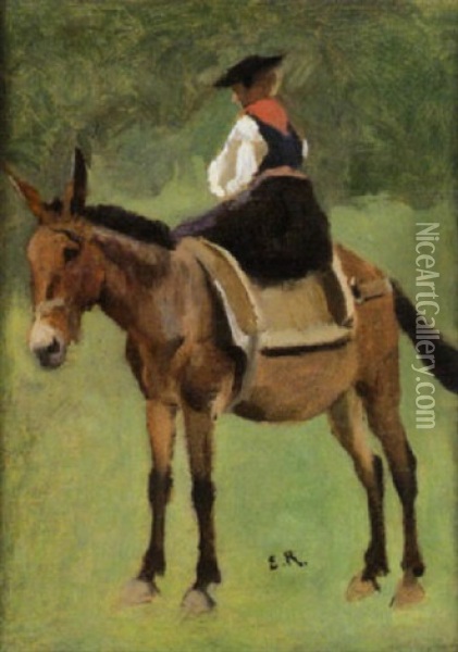 Junge Walliserin Auf Einem Esel Oil Painting - Edouard John E. Ravel