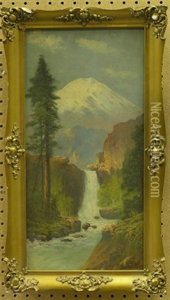 Mountain Landscape (+ Another, Mount Rainier, Washington And The Columbia River, Oregon?; Pair) Oil Painting - John Englehart