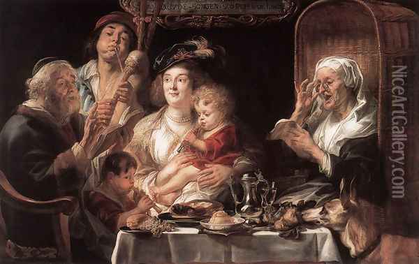 As The Old Sang The Young Play Pipes Oil Painting - Jacob Jordaens