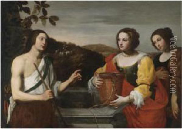 Moses And Zipporah At The Well Oil Painting - Francesco Pacecco De Rosa