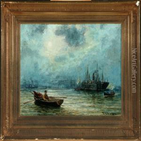 Harbour Scenery With Nummerous Ships Oil Painting - Bernard Benedict Hemy