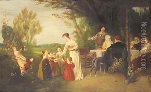 A Summer garden party Oil Painting - German School