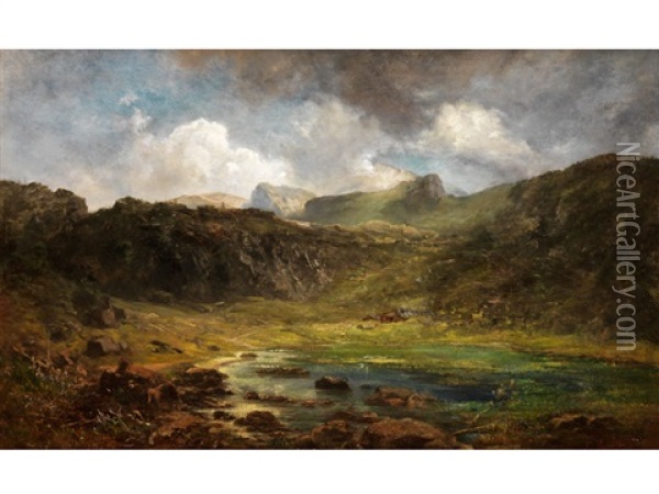 Gebirgslandschaft Mit Moorteich Unter Aufhellenden Gewitterwolken Oil Painting - Eduard Schleich the Elder