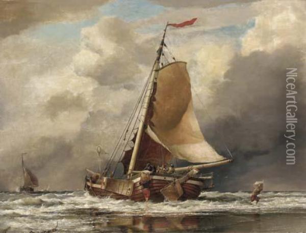Scheveling: Landing Fish, Coast Of Holland Oil Painting - Edward William Cooke
