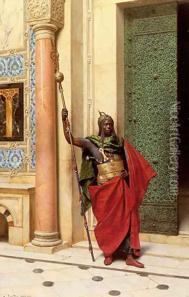 A Nubian Guard Oil Painting - Ludwig Deutsch