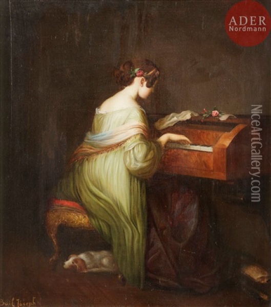 Femme Au Clavecin Oil Painting - Joseph Bail