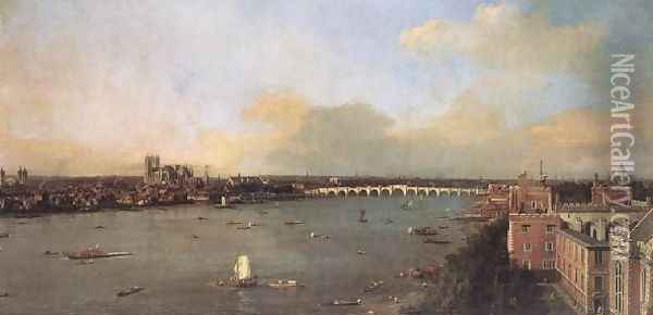 London Seen From An Arch Of Westminster Bridge Oil Painting - (Giovanni Antonio Canal) Canaletto