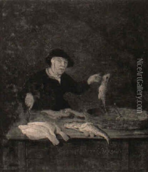 A Fishmonger Oil Painting - Quiringh Gerritsz van Brekelenkam