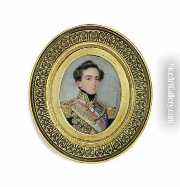 Miguel I (1802-1866), King Of Portugal, In Gold-embroidered Black Coat With Gold Epaulettes Oil Painting - Moritz Michael Daffinger