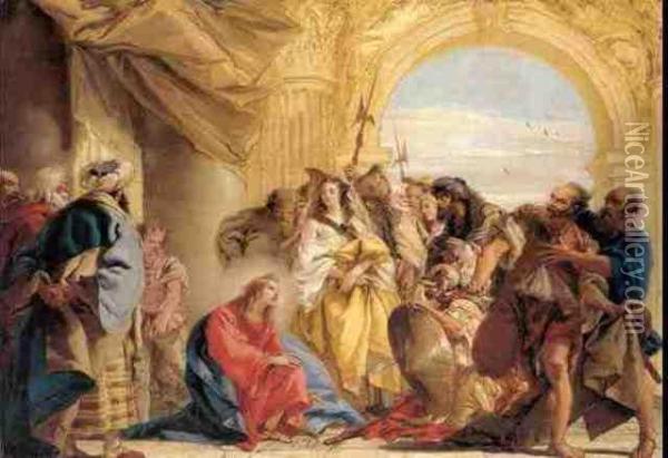 Signed Lower Right Domo Tiepolo And Possibly Indistinctly Dated Oil Painting - Giovanni Domenico Tiepolo