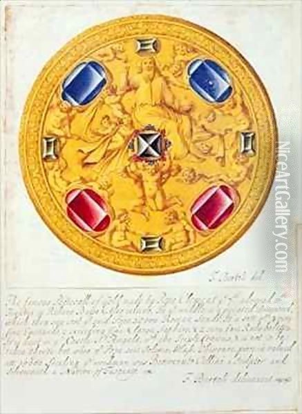Front view of a pectoral ornament of gold and jewels made for Pope Clement VII by Cellini in c.1523-34 Oil Painting - F. Bertoli