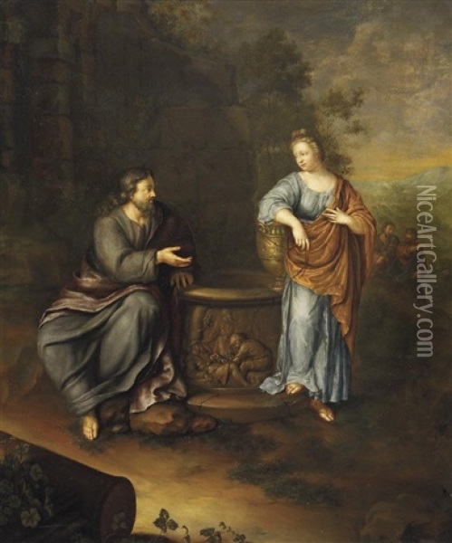 Christus Und Die Samariterin Am Brunnen Oil Painting - Frans van Mieris the Elder