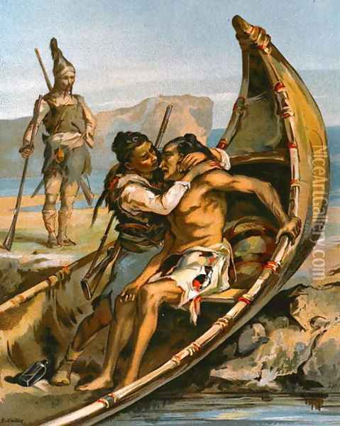 Robinson Crusoe and Man Friday Nursing a Native Oil Painting - E. Guillon