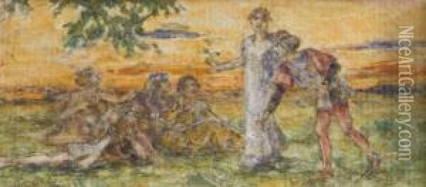 Quattro Fanciulle E Un Uomo Oil Painting - Luigi Conconi