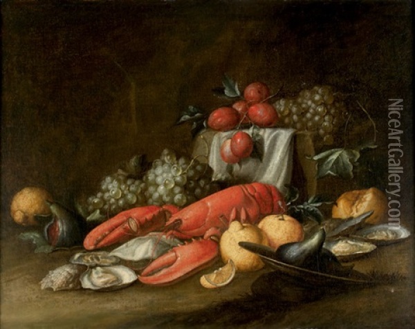 Nature Morte Au Homard Et Fruits Oil Painting - Jan Davidsz De Heem