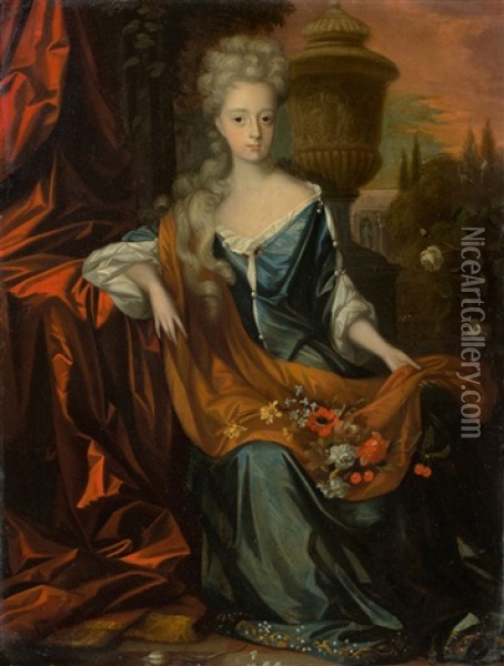 Portrait Of Constantia Hare, Lady Coleraine (died 1726) Oil Painting - Herman Verelst