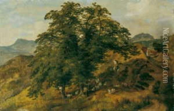 Blick Auf Das Hochgelegene Civitella Und Die Sabiner Berge Oil Painting - August Wilhelm J. Ahlborn