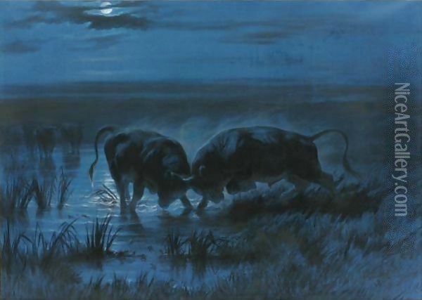 Moonlight Battle Oil Painting - Rosa Bonheur
