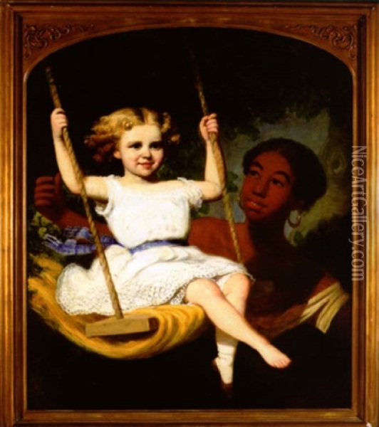 A Girl On A Swing With An Attendant Oil Painting - Lilly Martin Spencer