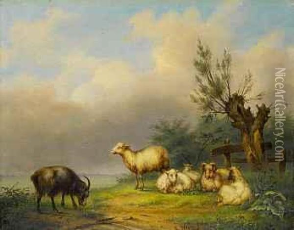 Landschaft Mit Ziege Und Schafen Oil Painting - Louis Pierre Verwee