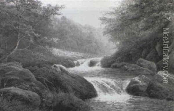 River Scene Derbyshire Oil Painting - William Mellor